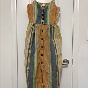 Striped Button-Front Cotton Midi Dress